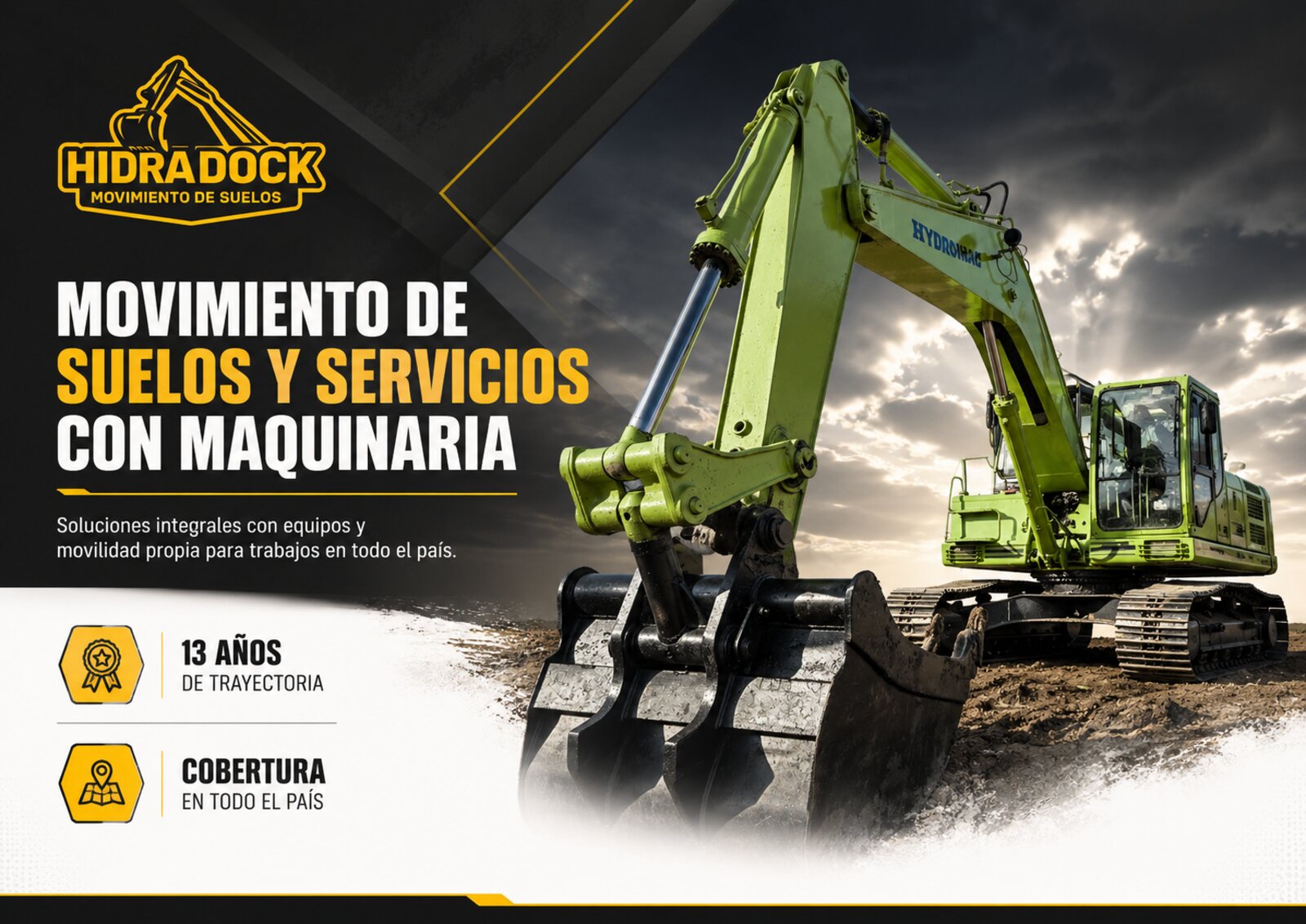 Hidra Dock — Movimiento de suelos y servicios con maquinaria. Soluciones integrales con equipos y movilidad propia.